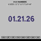 0121 Numbers Embroidery File 6 sizes