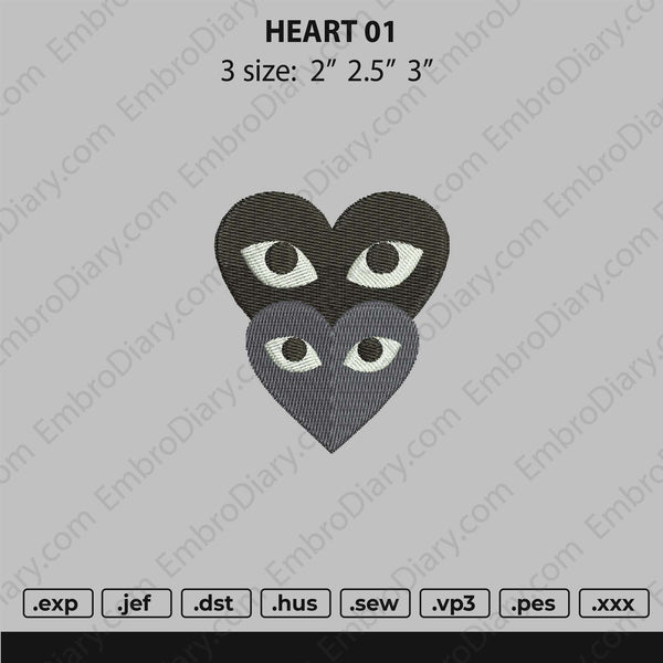 Heart Black Grey Embroidery
