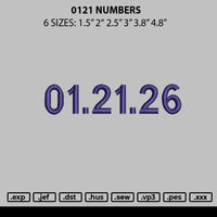 0121 Numbers Embroidery File 6 sizes