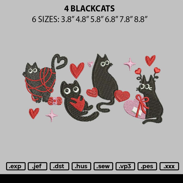 4 Blackcats Embroidery File 6 sizes