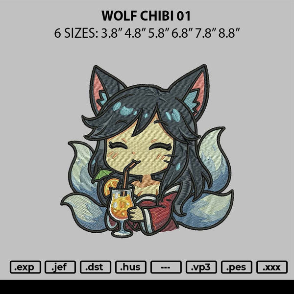 Wolf Chibi 01 Embroidery File 6 sizes