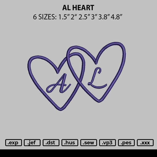 Al Heart Embroidery File 6 sizes