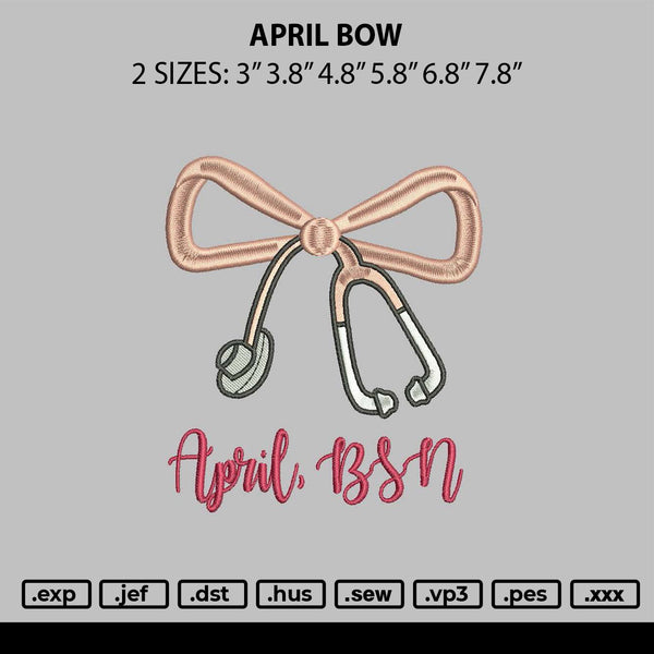 April Bow Embroidery File 6 sizes