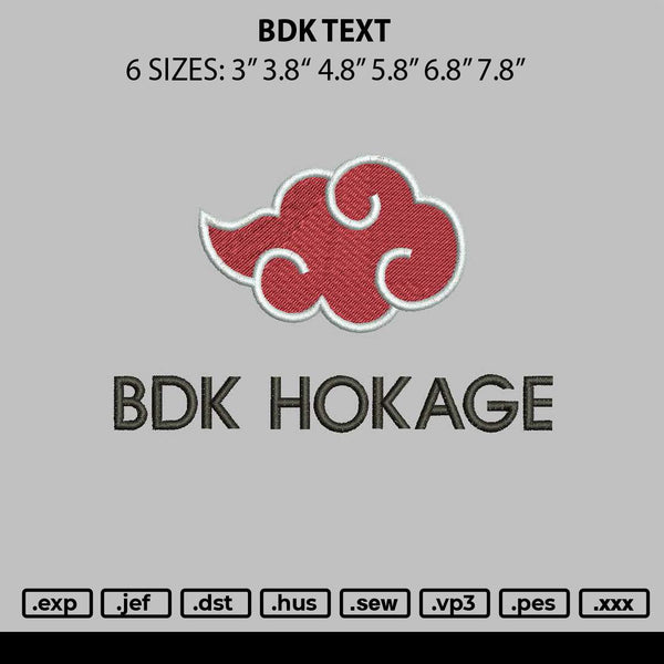 Bdk Text Embroidery File 6 sizes