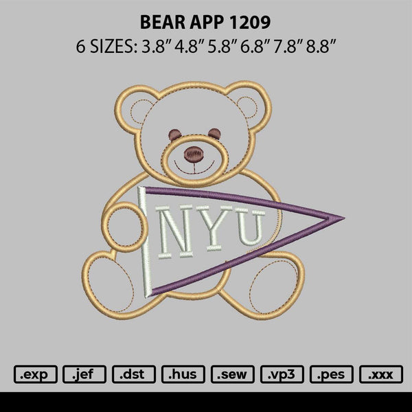 Bear App 1209 Embroidery File 6 sizes