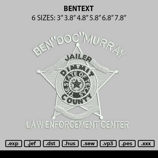 Bentext Embroidery File 6 sizes