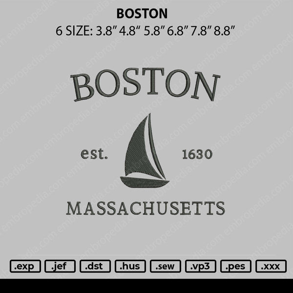 Boston Embroidery File 6 sizes