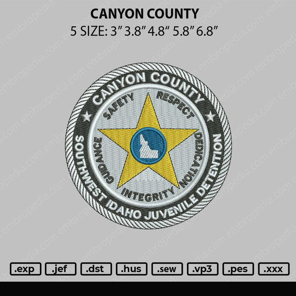 Canyon County Embroidery File 6 sizes