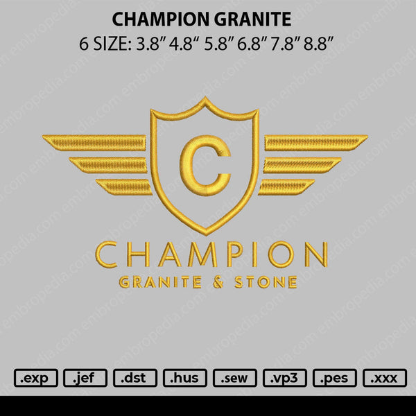 Champion Granite Embroidery File 6 sizes