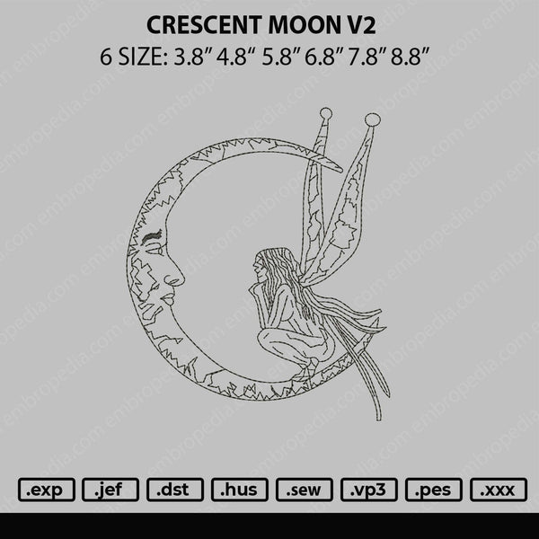 Crescent Moon V2 Embroidery Fle 6 sizes