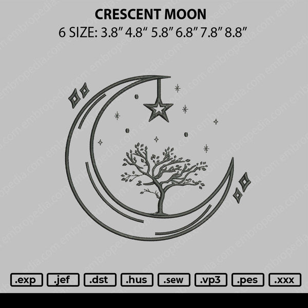 Crescent Moon Embroidery File 6 sizes