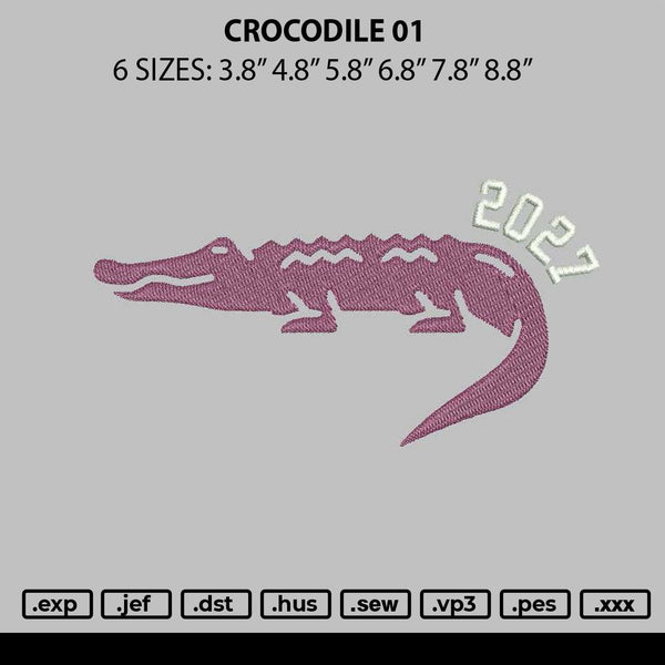 Crocodile 01 Embroidery File 6 sizes