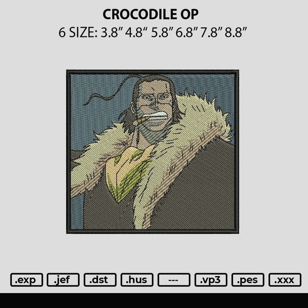 Crocodile Op Embroidery File 6 sizes