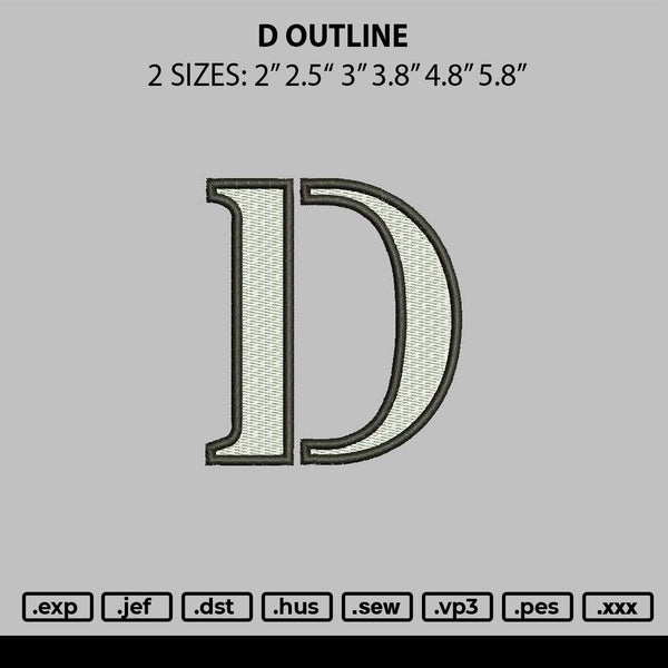 D Outline Embroidery File 6 sizes