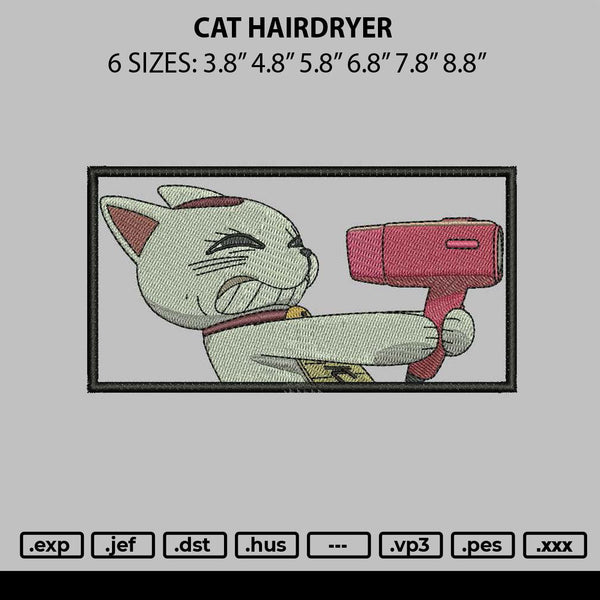 Cat Hairdryer Embroidery File 6 sizes
