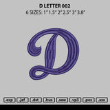 D Letter 002 Embroidery File 6 sizes
