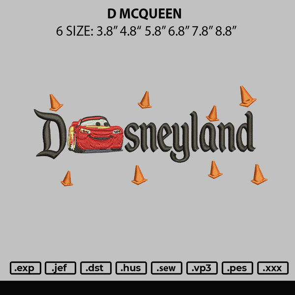 D Mcqueen Embroidery File 6 sizes