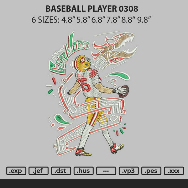 Baseball Player 0308 Embroidery File 6 sizes