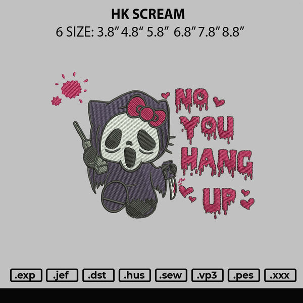 Hk Scream Embroidery File 6 sizes