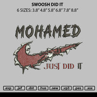 Swoosh Did It Embroidery File 6 sizes