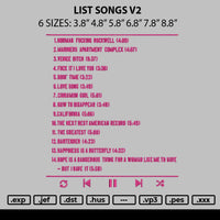 List Songs V2 Embroidery File 6 sizes