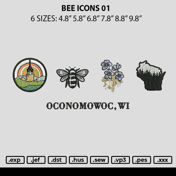Bee Icons 01 Embroidery File 6 sizes