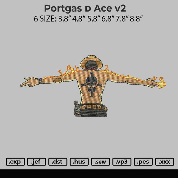 Portgas d ace v2  Embroidery File 6 sizes