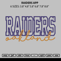 Raiders App Embroidery File 6 sizes