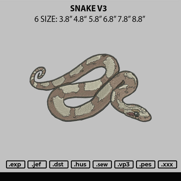 Snake V3 Embroidery File 6 sizes
