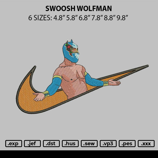 Swoosh Wolfman Embroidery File 6 sizes