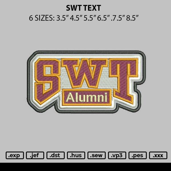 Swt Text Embroidery File 6 sizes