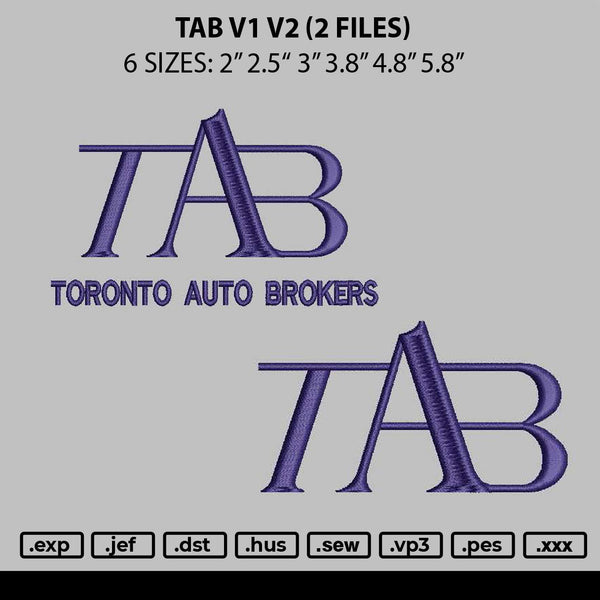 Tab V1 V2 Embroidery File 6 sizes