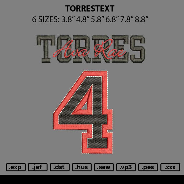Torrestext Embroidery File 6 sizes