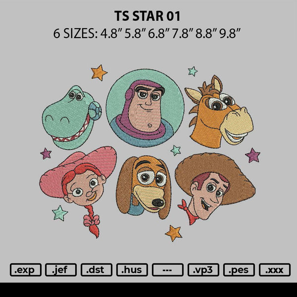 Ts Star 01 Embroidery File 6 sizes