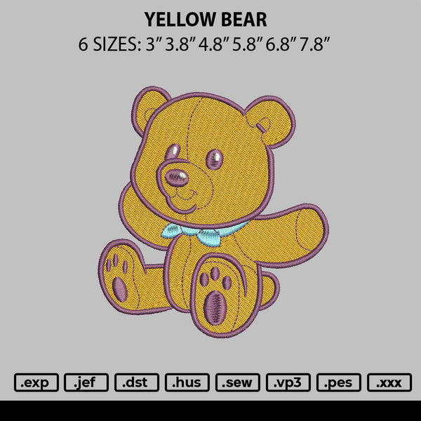Yellow Bear Embroidery File 6 sizes