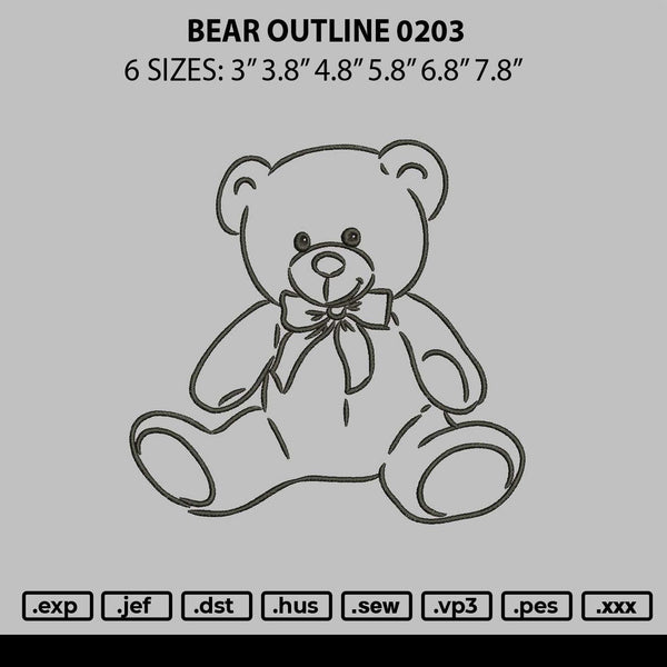 Bear Outline 0203 Embroidery File 6 sizes