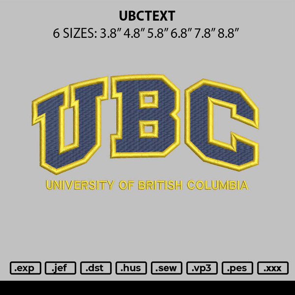 Ubctext Embroidery File 6 sizes