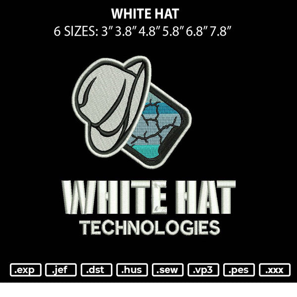 White Hat Embroidery File 6 sizes