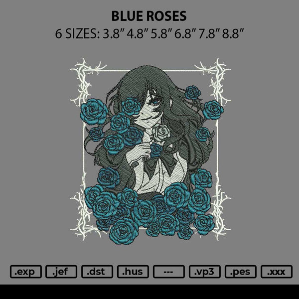 Blue Roses Embroidery File 6 sizes