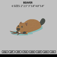 Beaver Embroidery File 6 sizes