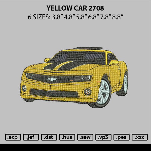 Yellow Car 2708 Embroidery File 6 sizes
