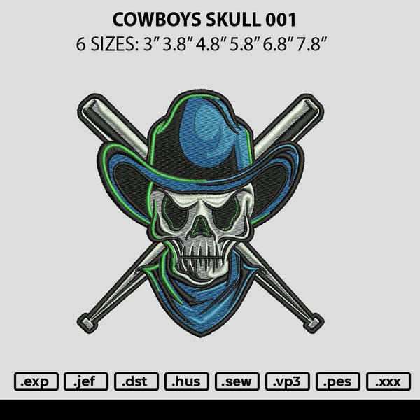 Cowboys Skull 2407 Embroidery File 6 sizes