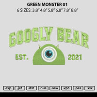 Green Monster 01 Embroidery File 6 sizes