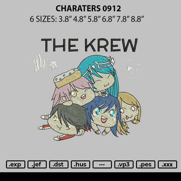 Characters 0912 Embroidery File 6 sizes