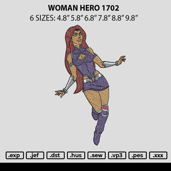 Woman Hero 1702 Embroidery File 6 sizes