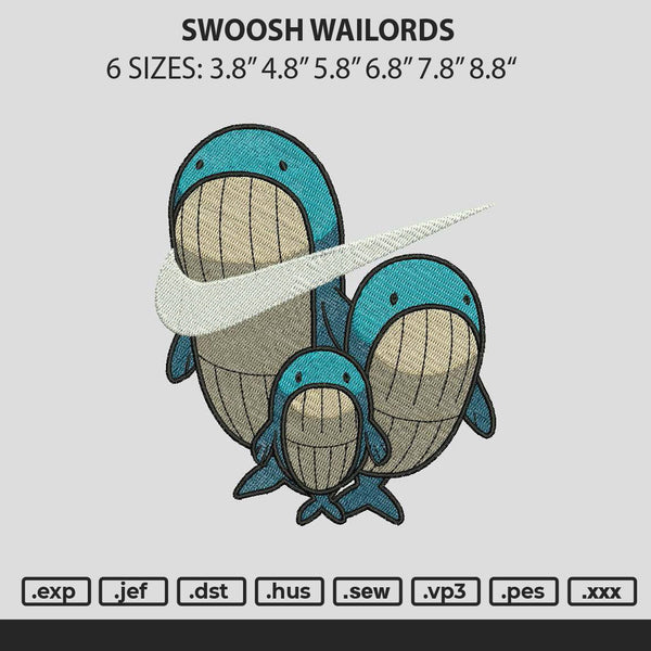 Swoosh Wailords Embroidery File 6 sizes