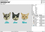 Three Cats 1312 Embroidery File 6 sizes