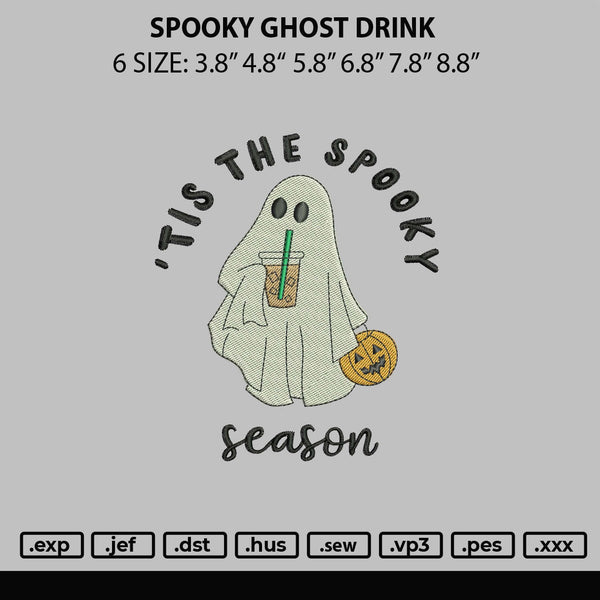 Spooky Ghost Drink Embroidery File 6 sizes
