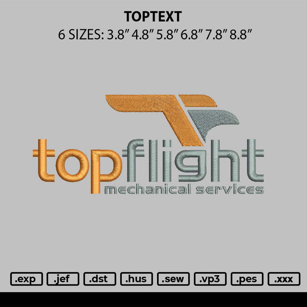 Toptext Embroidery File 6 sizes