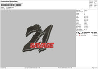21 Savage Embroidery File 6 sizes